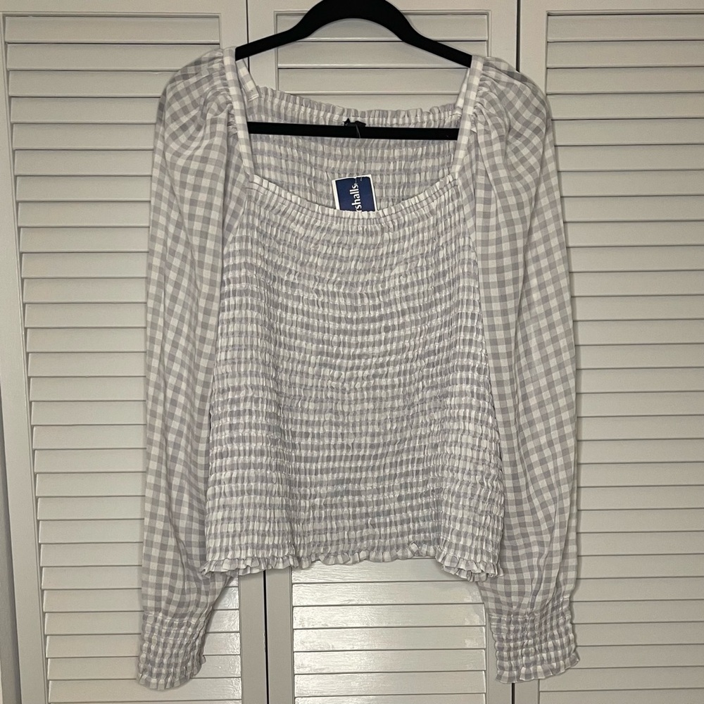 Ann Taylor Smocked Gingham Blouse